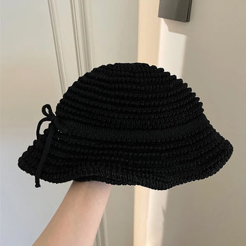 Bow Knitted Bucket Hats For Women Summer Foldable Suncreen Cap Female  Bob Outdoor Beach Fishermen Hat For Ladies